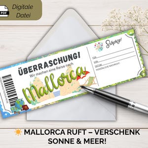Gutschein Mallorca Reise PDF Vorlage | Sonne & Strand verschenken | Geschenkidee für Urlauber | Digitaler Reisegutschein | Sofort Download