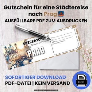Modèle de bon de voyage Prague PDF à remplir Bon numérique City trip Cadeau Vacances Surprise Dernière minute Télécharger Imprimable