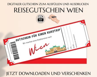 Reisegutschein Wien  | Gutschein Vorlage zum Ausdrucken | PDF Download | Geburtstag Geschenk | Personalisiert | Kurztrip Städtetrip JSK022