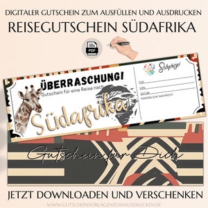 Reisegutschein Südafrika Gutscheinvorlage zum Ausdrucken PDF Download Gutschein Afrikareise Rundreise JSK303 Bild 1