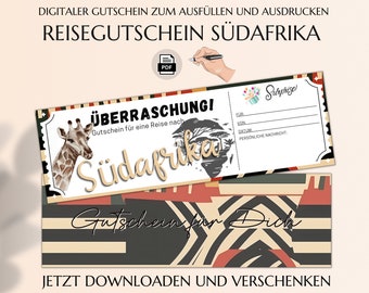 Reisegutschein Südafrika  | Gutscheinvorlage zum Ausdrucken | PDF Download | Gutschein Afrikareise Rundreise JSK303