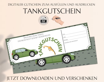 Tank Gutscheinkarte Vorlage | Tankgutschein sofort ausdrucken | PDF Download | Geburtstag Geschenk | Muttertag |  JSK073