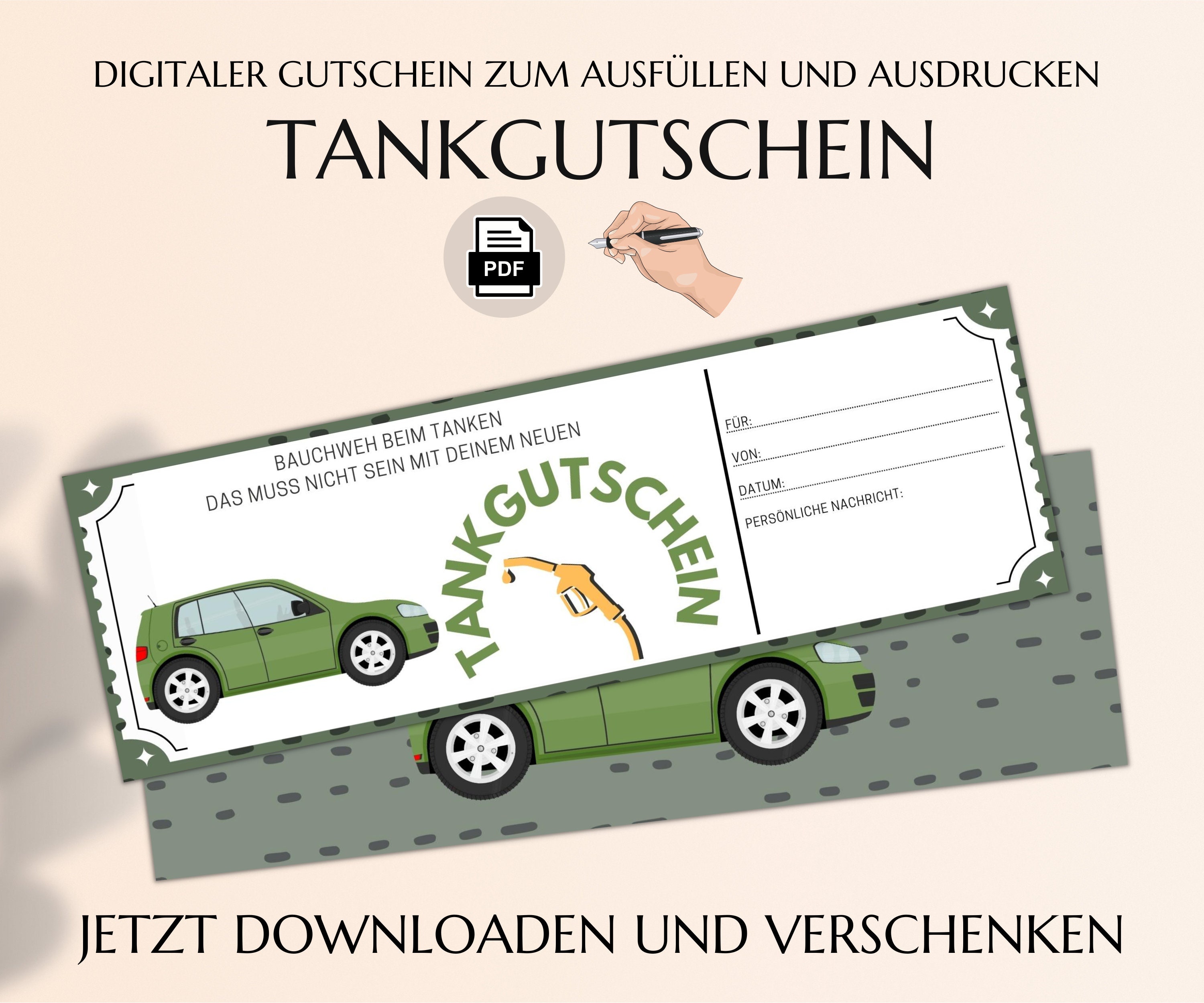 Tank Gutscheinkarte Vorlage Tankgutschein sofort ausdrucken PDF