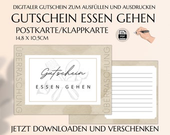 Gutschein essen gehen | Gutscheinvorlage zum Ausdrucken | Restaurant Gutscheinkarte | PDF Download | Essensgutschein | JSK097