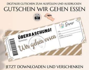 Gutschein Essen gehen | Gutscheinvorlage zum Ausdrucken | Restaurant Gutscheinkarte | PDF Download | Essensgutschein | JSK095