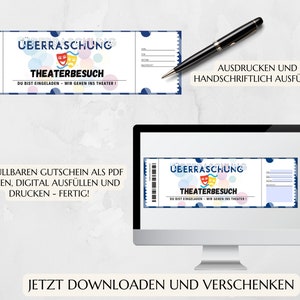 Gutschein Theater Vorlage zum Ausdrucken Theaterkarte Geschenk Personalisiert JSK063 image 2