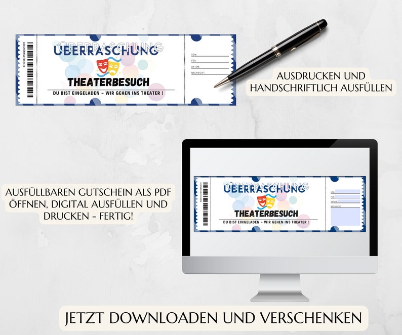 Gutschein Theater Vorlage zum Ausdrucken Theaterkarte Geschenk Personalisiert JSK063 image 2