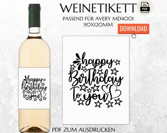 Birthday gift | Printable bottle label | Happy Birthday to you wine label | Instant download | Last minute gift | FLE002