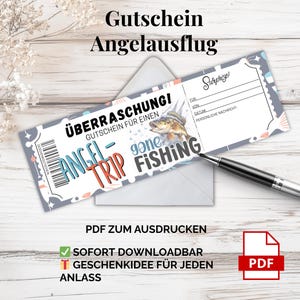 Angelausflug Gutschein – PDF Vorlage zum Ausdrucken | Geschenkidee für Angler & Männer | Angelreise, Angelurlaub oder Zubehör schenken