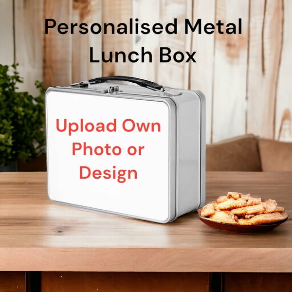 Custom Metal Lunchbox with Personalized Photo Print, Unique Gift for Kids + Adults, Metal Lunch Box, Personalised Storage Tin for Crafts