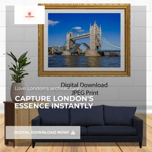 Directe download fotografieafdruk London Tower Bridge Londen met ophaalbrug open; Digitale download keukenmuurprint hoge kwaliteit jpeg