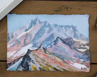 Original Landscape painting: small acrylics landscape on handmade paper. One of a kind paint.