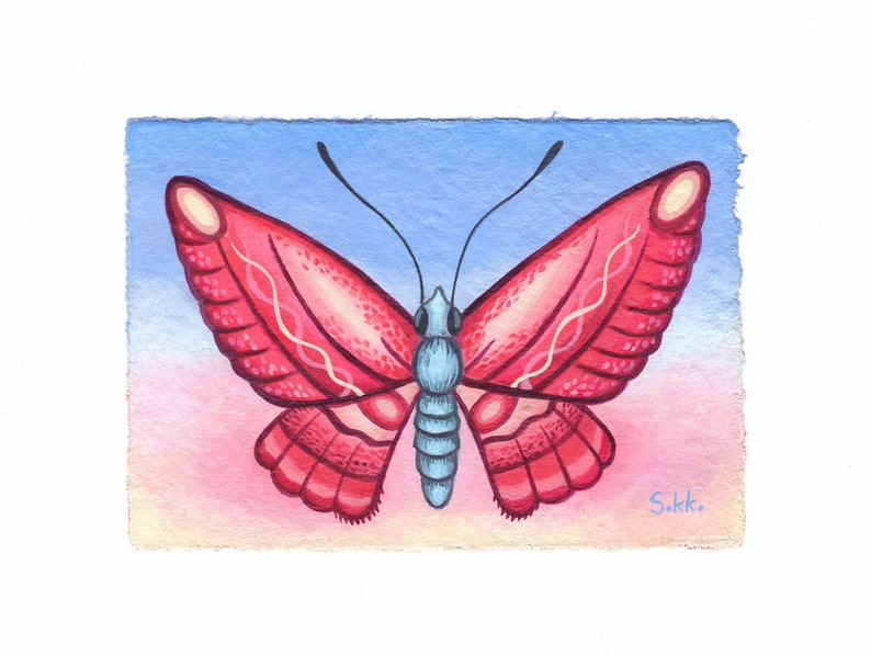 ORIGINAL ARTWORK , butterfly acrylic paintings , spring wall art, colorful painting, cottagecore, nature art, mini butterfly painting, pink image 2