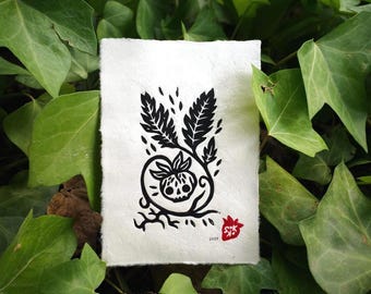 Skullberry Linocut Print: Funny Skull & Strawberry Art