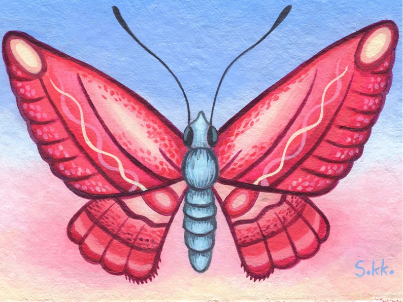 ORIGINAL ARTWORK , butterfly acrylic paintings , spring wall art, colorful painting, cottagecore, nature art, mini butterfly painting, pink image 3