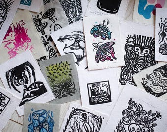 Handmade Linoprint Mystery Pack: Black & White Printmaking Art