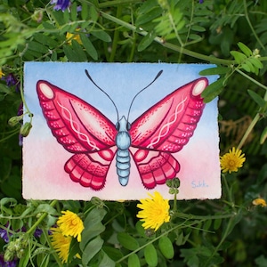 ORIGINAL ARTWORK , butterfly acrylic paintings , spring wall art, colorful painting, cottagecore, nature art, mini butterfly painting, pink image 1