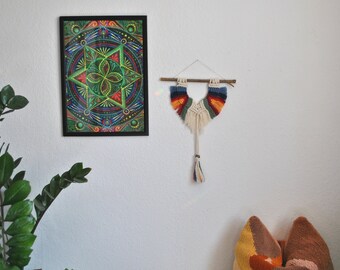 Makramee Mini Wandbehang Wanddeko Wandteppich Wallhanging boho Deko Unikat handgeknüpft natur bunt