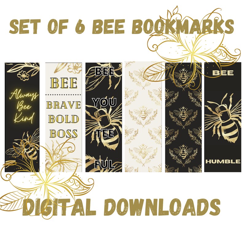 Bee Bookmarks Printable Bookmarks Set of 6 Bookmarks - Etsy