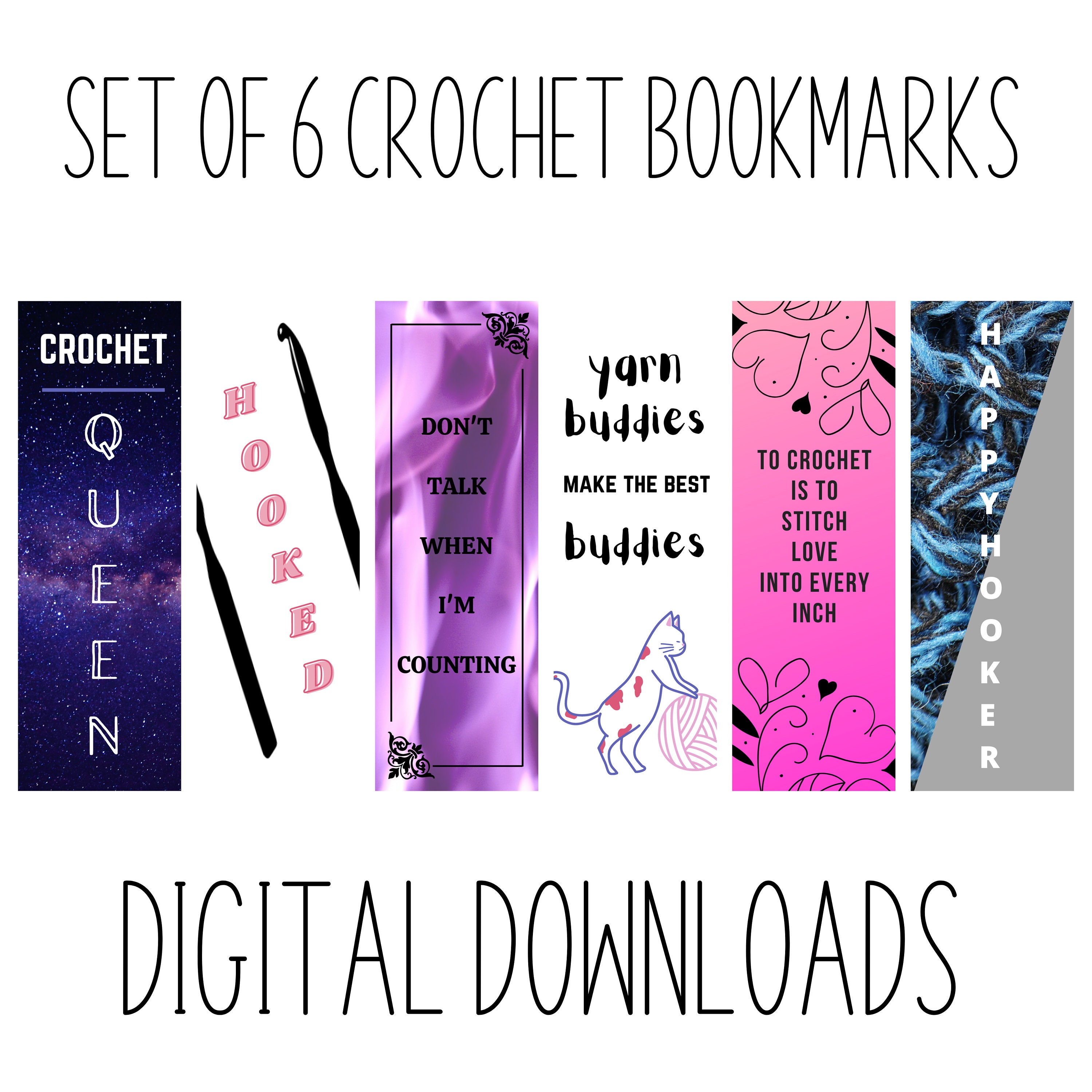 Crochet Bookmarks Printable Bookmarks Set of 6 Bookmarks Etsy