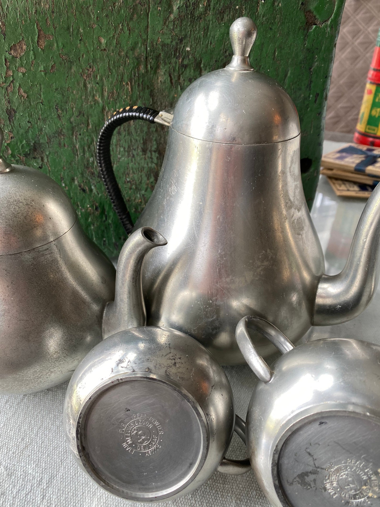 LOT Four Mid Century Pewter Tea Set Danish Stamped Vintage Etsy