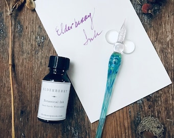 Elderberry ink and glass pen set