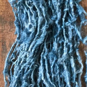 Indigo Dyed Lincoln wool, curly handspun art yarn