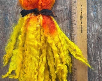 Orange and Yellow - Long wool locks for felting, spinning, doll hair