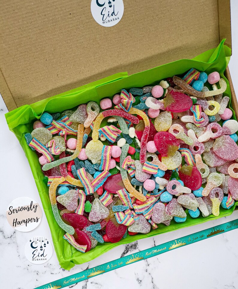 Halal sweets in an a4 box with Eid wrapping
