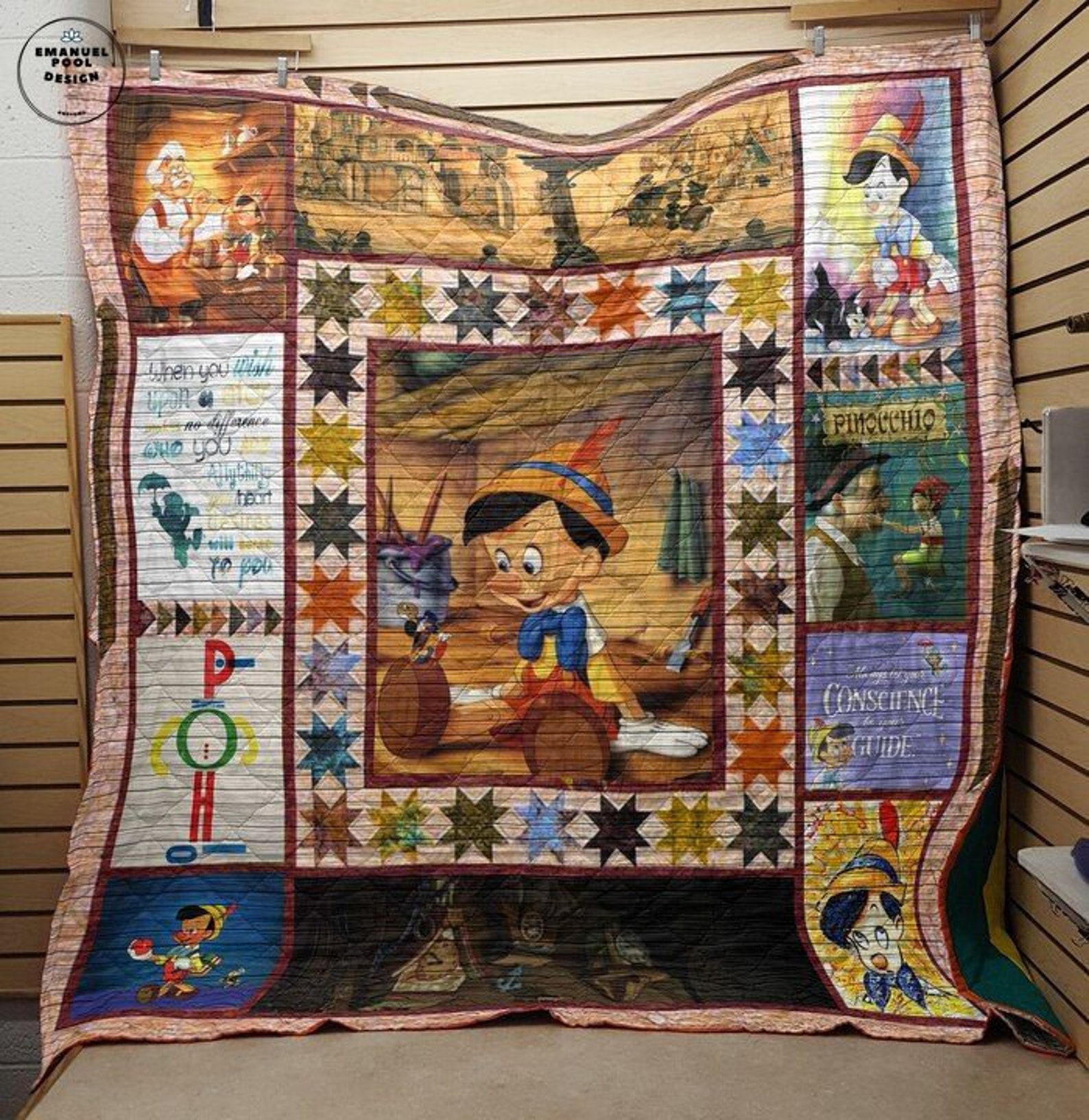 Pinocchio 01 Disney Quilt Blanket Cartoon Literie Cadeau De Etsy