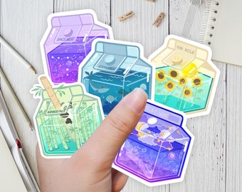 Milk Cartons Sticker Set (5 PCs) | Space Milk | Bamboo Milk | Ocean Milk | Sun Milk | Milky Way | Aesthetic Milk