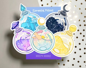 Elemental Potion sticker | Magic Potion Bottle | Glossy Stickers | 6-Pack | Kawaii | Space, Crystal, Dream, Light, Dark