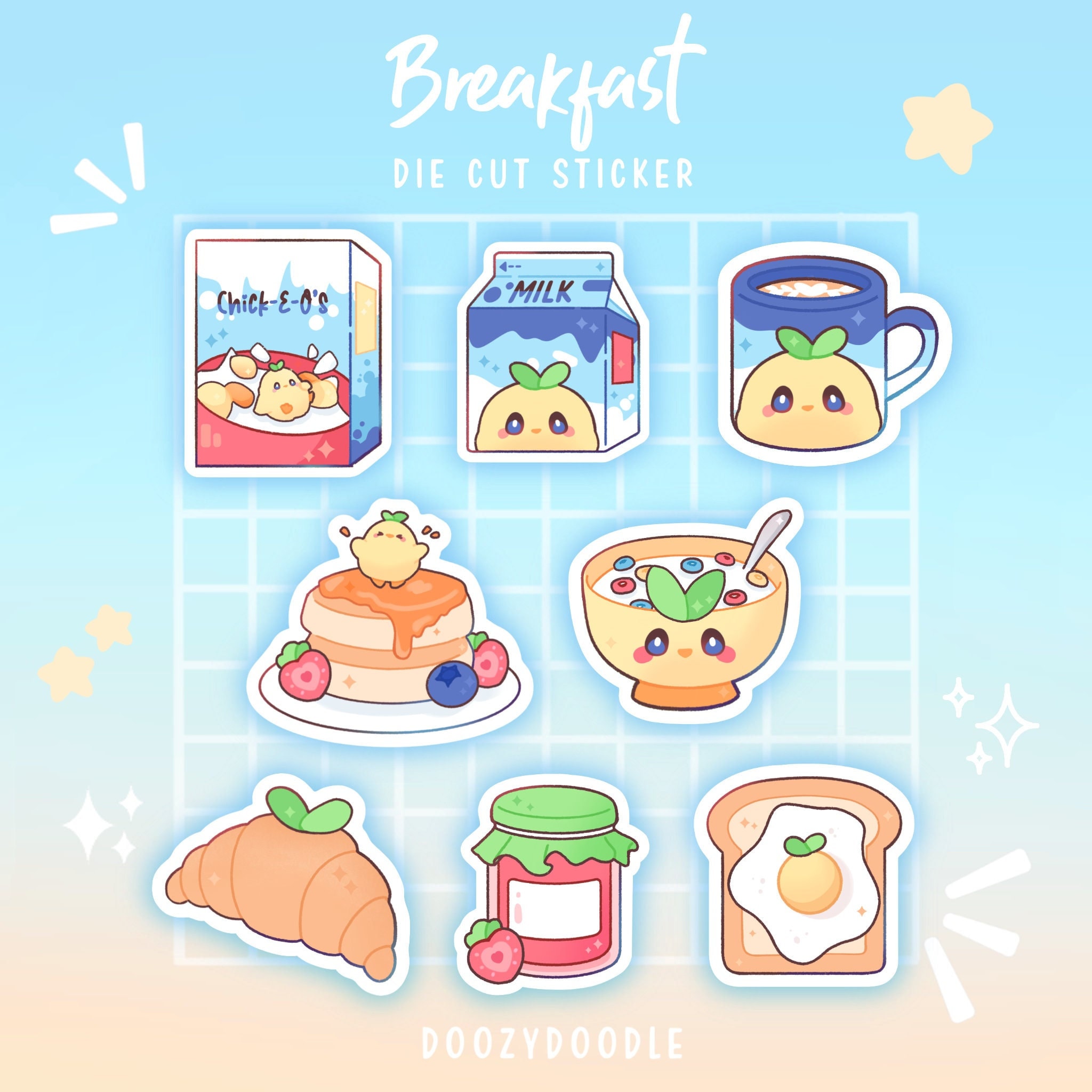 BREAKFAST STICKER / White Outline (3 INCH Sticker) | Cute Stickers ...