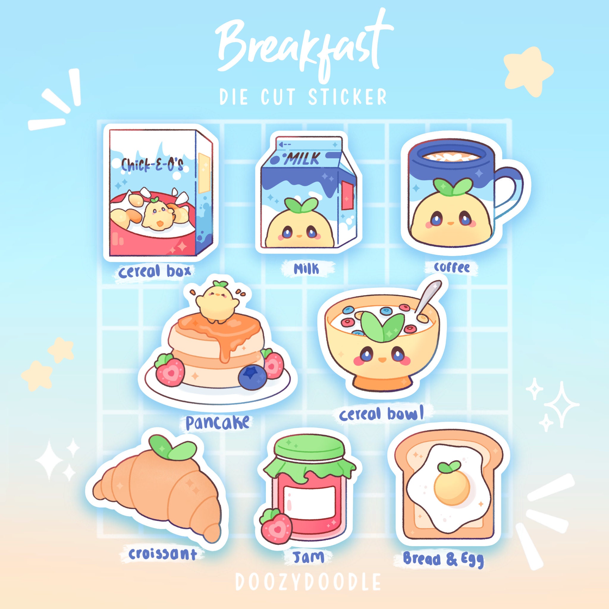 BREAKFAST STICKER / White Outline (3 INCH Sticker) | Cute Stickers ...
