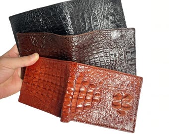 Cartera minimalista de piel de cocodrilo auténtica para hombre, hecha a mano, ideal como regalo.