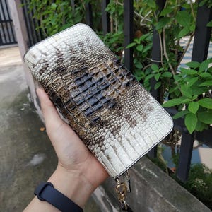 Echt wit patroon krokodillenleer natuurlijke krokodillenleer portemonnee unisex lange portemonnee handgemaakt lederen cadeau