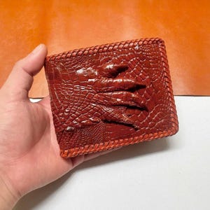 Carteira de couro de crocodilo unissex, carteira de couro feminina feita à mão com padrão natural, carteira de couro personalizada para homens e mulheres