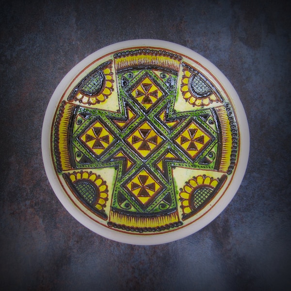 Hutsuls decorative pottery plate,Kosiv ceramic Plate,Hand Painted Pottery plate,ukrainian traditional naive art plate,gutzul ceramic plate