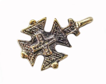 Rustic brass cross necklace pendant,Vintage Brass Cross charm,handmade cross jewelry,ukrainian jewelry,medieval cross,christian rustic cross