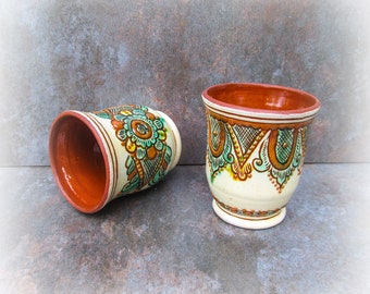 Ukrainian coffee tumblers set,set of two Handmade ceramic coffee tumblers,traditional ukrainian pottery,hutzul ukraine ceramics,coffee cup