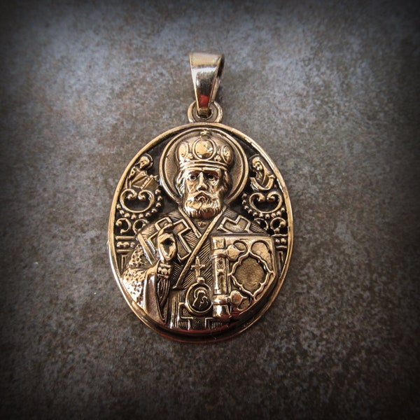 Saint Nicholas bronze Necklace pendant,st Nicholas day gift,st nicholas greek orthodox church pendant,ukrainian jewelry,st Nick day present