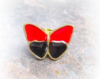 Red and black butterfly pin,ukraine butterfly pin,handmade butterfly brooch,brass enamel pin,hard enamel pin,the flag fighters for Ukraine