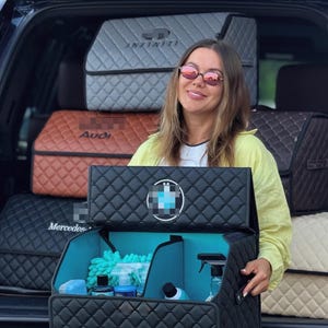 Premium Eco Leather Car Trunk Organizer – Foldable Car Storage Box, Tool Bag, Car Organizer for Trunk and Travel Accessories