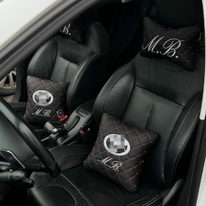 Luxury Leather Car Neck Pillow Set – Personalized Headrest Cushions for Drivers | 3-Piece Travel Gift for Car Lovers