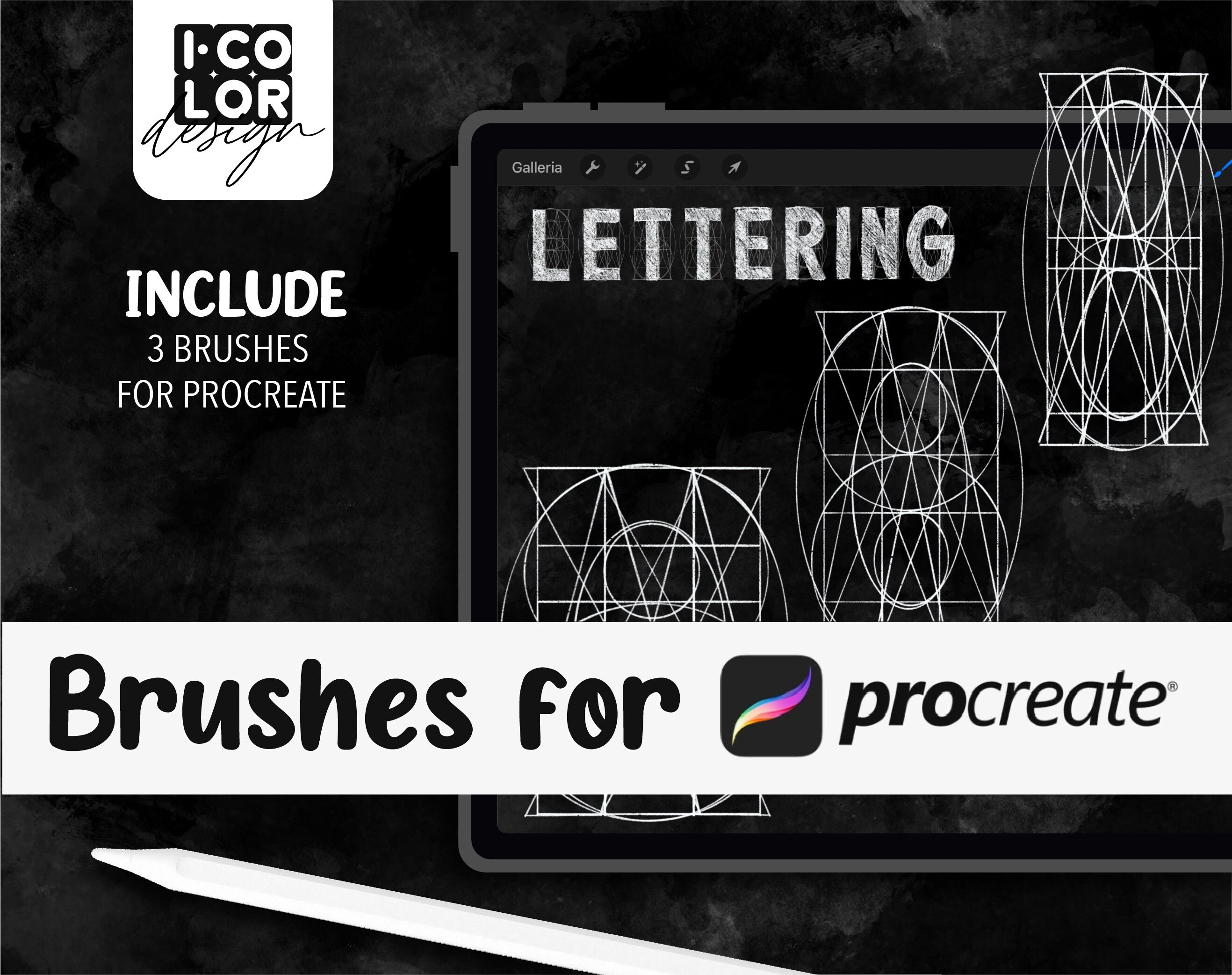 Pinceles de cuadrícula para lettering en Procreate – Sellos guía de caligrafía para estilos negrita y condensados