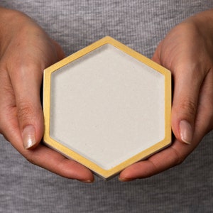 Concrete Coasters, Set of 4 Jewellery Holder Hexagon Beverage Coaster Industrial Design Home Decor White Gold Handmade image 6