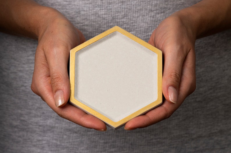 Concrete Coasters, Set of 4 Jewellery Holder Hexagon Beverage Coaster Industrial Design Home Decor White Gold Handmade image 6