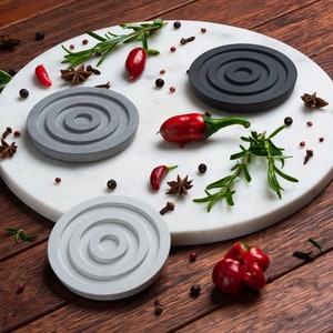 Round Concrete Coasters, Set of 4 or 6 Target Pattern Modern Decor Beverage Coaster Minimalist Grey, White, Black image 2