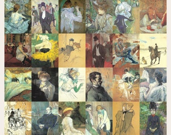 Toulouse-Lautrec Art Postcards, Painting Digital Prints Kit (Mid Century Modern Decor, Boho Wall Set) *No White Border*