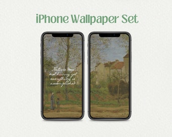 Aesthetic iPhone Wallpaper Set - Sage Green Nature Painting Cottagecore Boho Pastel Background Download